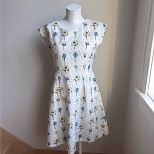 Vintage floral k25 floral Print  Dress - White and Blue